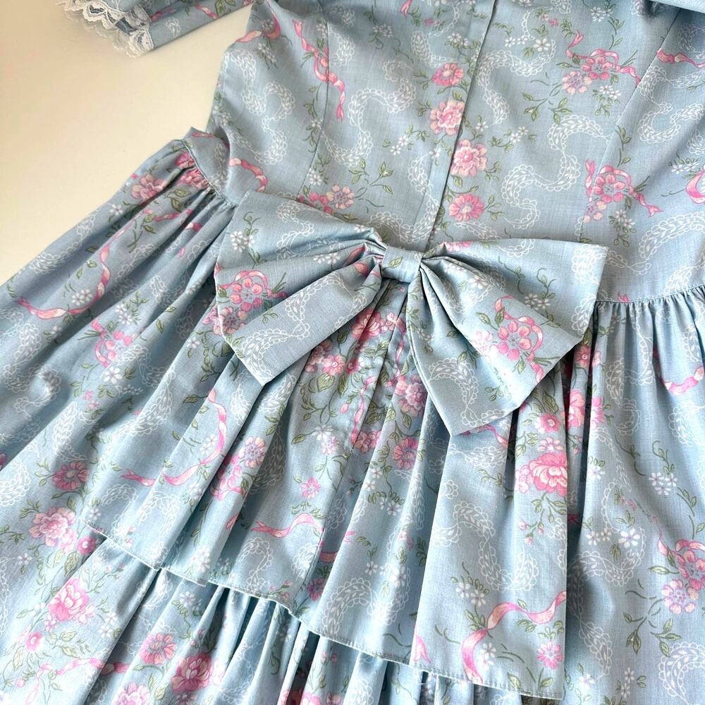 Vintage 80s Gunne Sax by Jessica McClintock Floral Lace Bow Midi Dress Size 9/10 - Picture 5 of 11